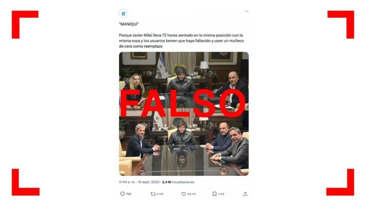 Es falso que la figura de Javier Milei en estas fotos de reuniones de gobierno sea la misma