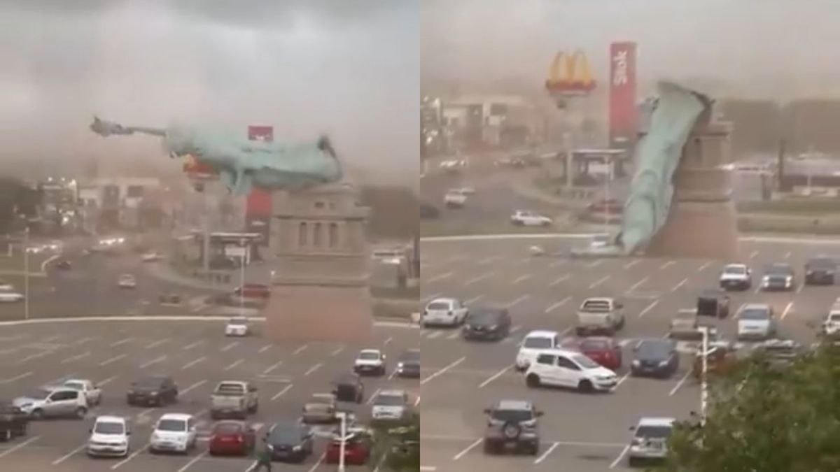 Vientos arrasadores de 90km/h derribaron una réplica de la estatua de la Libertad en Brasil